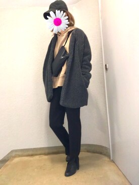 「ボア」｜「アイテム（ブーティ）」を使った、ほーきち時々おかんさん（レディース・163cm）の冬コーディネート