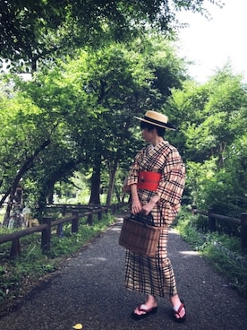 「きもの」｜「アイテム（帽子）」を使った、ほーきち時々おかんさん（レディース・163cm）の夏コーディネート