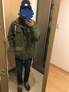 「LABRAT（ラブラット）のアイテム（帽子）」を使った、ぽぽぽさん（メンズ・174cm）の冬コーディネート