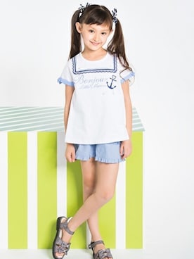 「ブルー x ホワイト」｜マザウェイズさん（キッズ・120cm）の春コーディネート