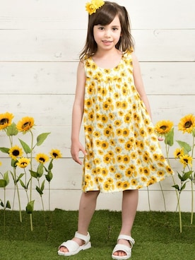 Motherways マザウェイズ の ガールズ ひまわり柄 Aライン袖無ワンピース ワンピース Wear
