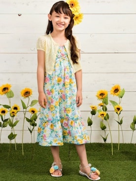 「アイテム（ワンピース/ドレス、グリーン系）」を使った、マザウェイズさん（キッズ・120cm）の夏コーディネート