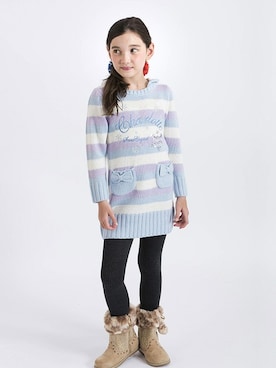 「ボーダーニット」｜「アイテム（ワンピース/ドレス）」を使った、マザウェイズさん（キッズ・120cm）の冬コーディネート