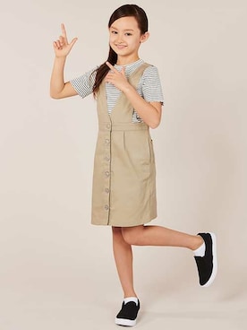 「アイテム（ジャンパースカート）」を使った、マザウェイズさん（キッズ・120cm）の春コーディネート