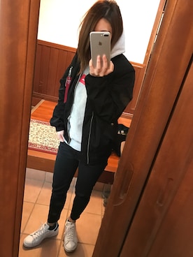 「EDWIN（エドウィン）のアイテム（その他アウター）」を使った、airi.15さん（レディース・157cm）の春コーディネート
