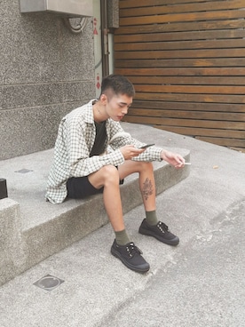 「FOCUS（フォーカス）のアイテム」を使った、張榮さん（メンズ・170cm）の春コーディネート