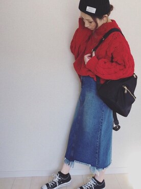 「OZOC（オゾック）のアイテム（バックパック/リュック）」を使った、acoさん（レディース・157cm）の冬コーディネート