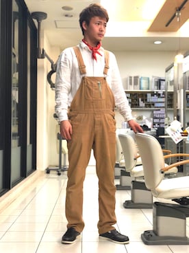 「スカーフ」｜「アイテム（オールインワン・サロペット）」を使った、かづきさん（メンズ・173cm）の春コーディネート