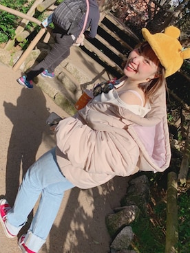 「archives（アルシーヴ）のアイテム（ダウンジャケット/コート）」を使った、しのじまなみさん（レディース・147cm）の春コーディネート