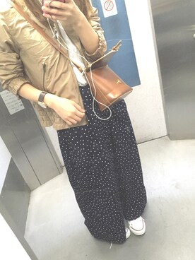「ドットパンツ」｜「アイテム（ブルゾン）」を使った、らびさん（レディース・150cm）の春コーディネート