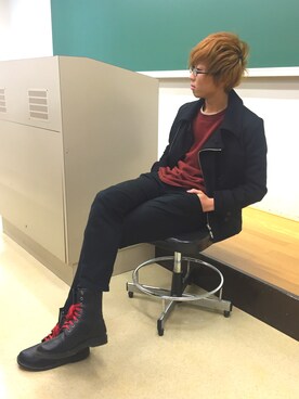 「RAGEBLUE（レイジブルー）のアイテム（ピーコート）」を使った、リッキーさん（メンズ・177cm）の冬コーディネート