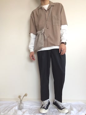 ãEMMA CLOTHESïŒãšãã¯ããŒãºïŒã®ãã©ã€ããããªã³ãªã©ãã¯ã¹ãªãŒãã³ã«ã©ãŒã·ã£ã Poplin Open Collar ShirtïŒã·ã£ã/ãã©ãŠã¹ãããŒãžã¥ç³»ïŒãã䜿ã£ãããããðããïŒã¡ã³ãºã»173cmïŒã®æ¥ã³ãŒãã£ããŒã