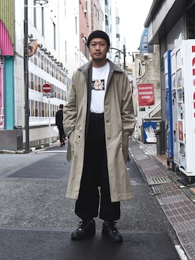 「リバーシブル」｜「アイテム（ステンカラーコート）」を使った、TCT 原宿 YASUさん（メンズ・171cm）の秋コーディネート