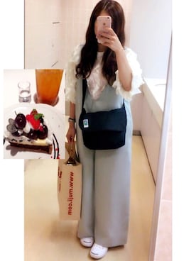 「お買い物」｜「アイテム（オールインワン・サロペット）」を使った、やまちゃん𓃹さん（レディース・158cm）の夏コーディネート