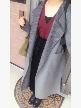 「ベロアスカート」｜「アイテム（その他アウター）」を使った、やまちゃん𓃹さん（レディース・158cm）の秋コーディネート