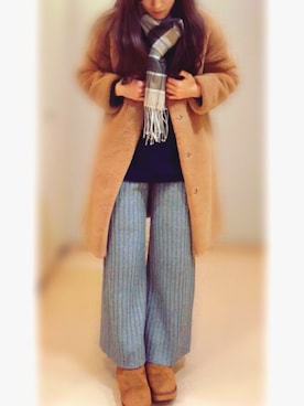 「チェックマフラー」｜「アイテム（その他アウター）」を使った、やまちゃん𓃹さん（レディース・158cm）の冬コーディネート