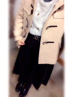 「レザースカート」｜「アイテム（ダッフルコート）」を使った、やまちゃん𓃹さん（レディース・158cm）の冬コーディネート