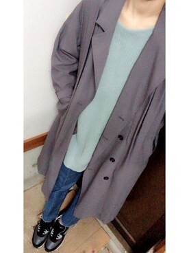 「センタープレスパンツ」｜「アイテム（トレンチコート）」を使った、やまちゃん𓃹さん（レディース・158cm）の春コーディネート
