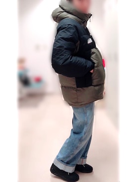 「ワイドストレートデニム」｜「アイテム（ジャケット/アウター）」を使った、やまちゃん𓃹さん（レディース・158cm）の冬コーディネート