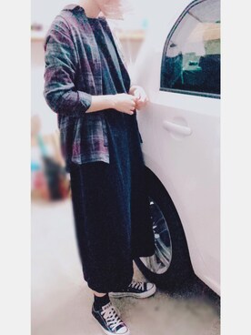 「フランネルシャツ」｜「アイテム（ワンピース/ドレス）」を使った、やまちゃん𓃹さん（レディース・158cm）の秋コーディネート