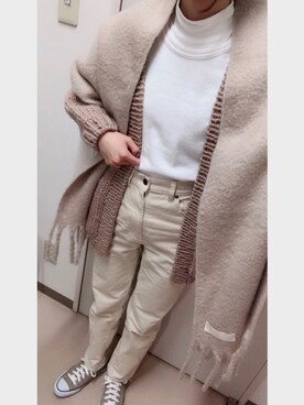 「TODAYFUL（トゥデイフル）のハンドニットカーディガン（カーディガン/ボレロ）」を使った、やまちゃん𓃹さん（レディース・158cm）の冬コーディネート