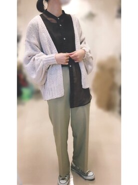 「CANAL JEAN（キャナルジーン）のvia j(ヴィアジェイ) ギマニットカーディガン（カーディガン/ボレロ）」を使った、やまちゃん𓃹さん（レディース・158cm）の春コーディネート