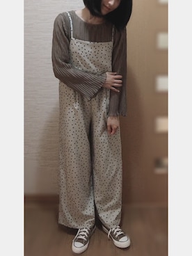 「コンバース ハイカット」｜「アイテム（オールインワン・サロペット）」を使った、やまちゃん𓃹さん（レディース・158cm）の夏コーディネート