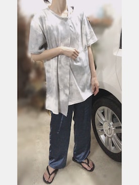 「サテンパンツ」｜「アイテム（ビーチサンダル）」を使った、やまちゃん𓃹さん（レディース・158cm）の夏コーディネート