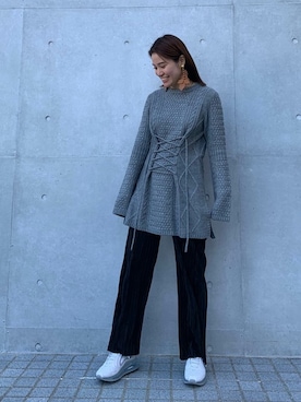 「ロングニット」｜「アイテム（アクセサリー）」を使った、minami   inoueさん（レディース・162cm）の秋コーディネート
