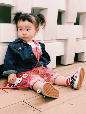 「no brand（ノーブランド）のアイテム（デニムジャケット）」を使った、🏁Lili❤️さん（キッズ・70cm）の春コーディネート