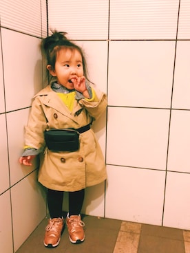 「no brand（ノーブランド）のアイテム（トレンチコート）」を使った、🏁Lili❤️さん（キッズ・90cm）の冬コーディネート
