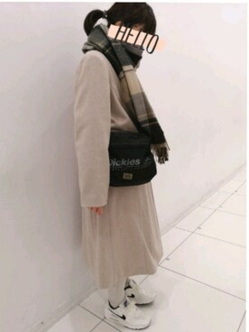 「チェックマフラー」｜「アイテム（その他アウター）」を使った、g☆curoさん（レディース・159cm）の冬コーディネート