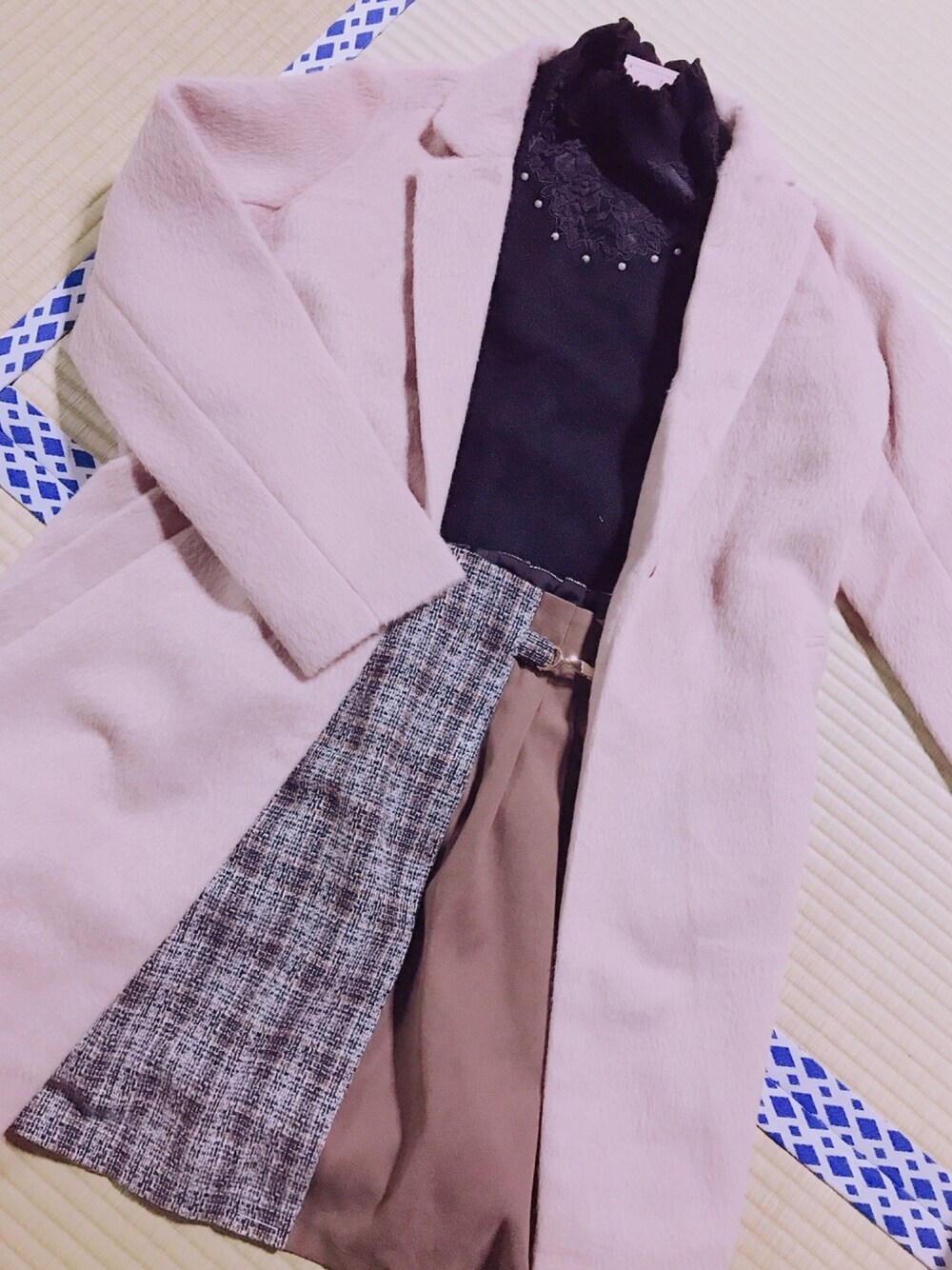 「初売りセールで買いました2019、MAJESTIC LEGON、AS KNOW AS PINKY、チェスターコート、切替スカート」｜「AS KNOW AS PINKYのロングチェスターコート【コート】（チェスターコート、ピンク系）」を使った、RiSa＊さん（レディース・162cm）の冬コーディネートの1枚目の写真