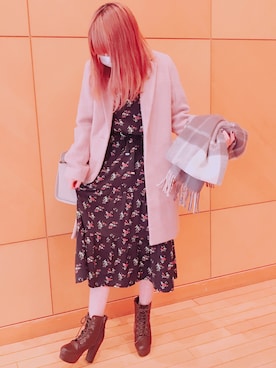 「AS KNOW AS PINKY（アズノゥアズピンキー）のアイテム（チェスターコート）」を使った、RiSa＊さん（レディース・162cm）の冬コーディネート