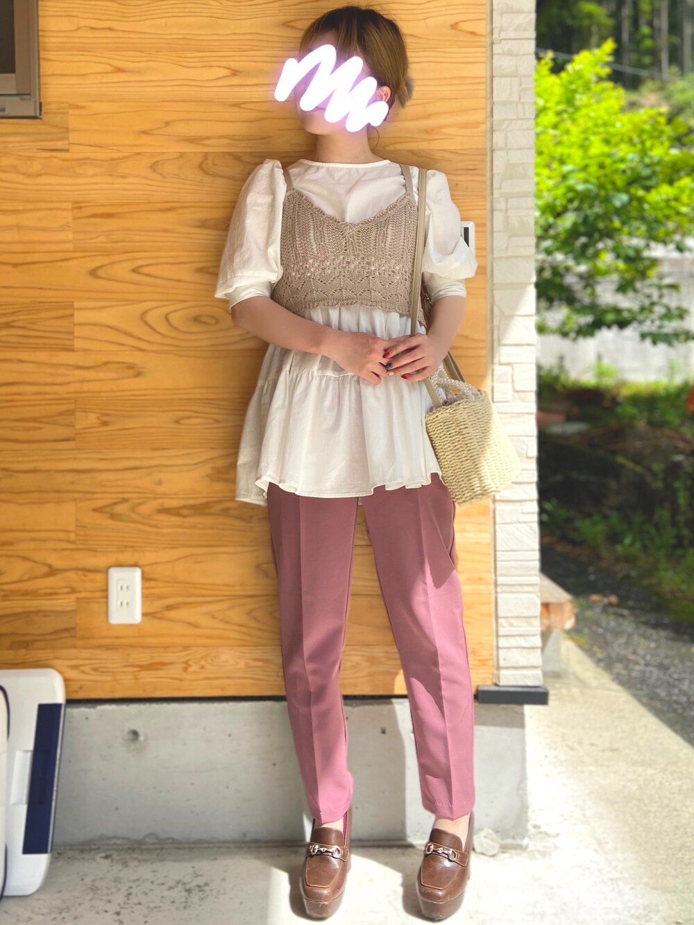 「Heatherのカギバリニットビスチェ　884385（ベスト、ベージュ系）」を使った、RiSa＊さん（レディース・163cm）の春コーディネートの1枚目の写真