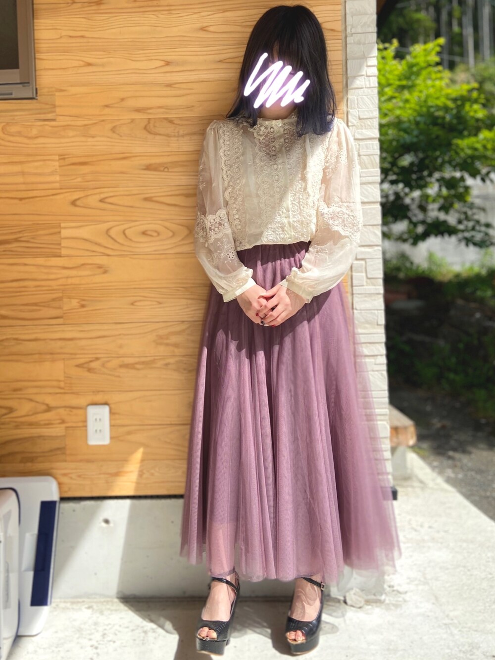 「one after another NICE CLAUPの【WEB限定】レース刺繍シアーブラウス（シャツ/ブラウス、ベージュ系）」を使った、RiSa＊さん（レディース・163cm）の春コーディネートの1枚目の写真