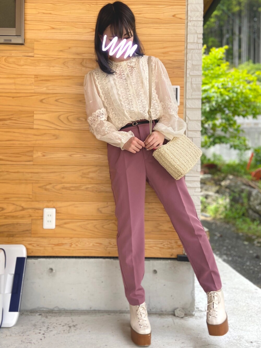 「one after another NICE CLAUPの【WEB限定】レース刺繍シアーブラウス（シャツ/ブラウス、ベージュ系）」を使った、RiSa＊さん（レディース・163cm）の春コーディネートの1枚目の写真