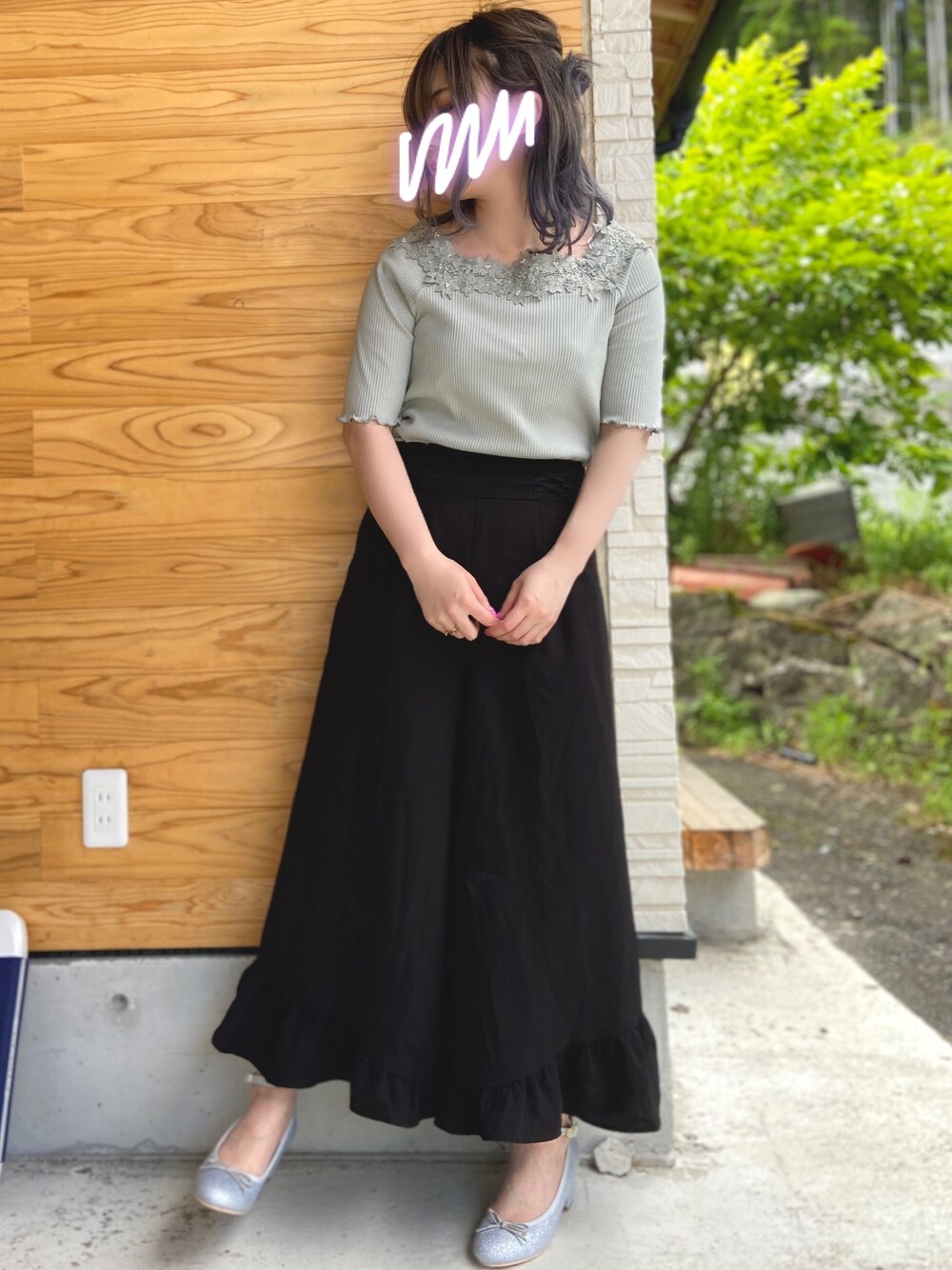 「MAJESTIC LEGONのダブルレースアップフリルパンツ（その他パンツ、ブラック系）」を使った、RiSa＊さん（レディース・163cm）の春コーディネートの1枚目の写真