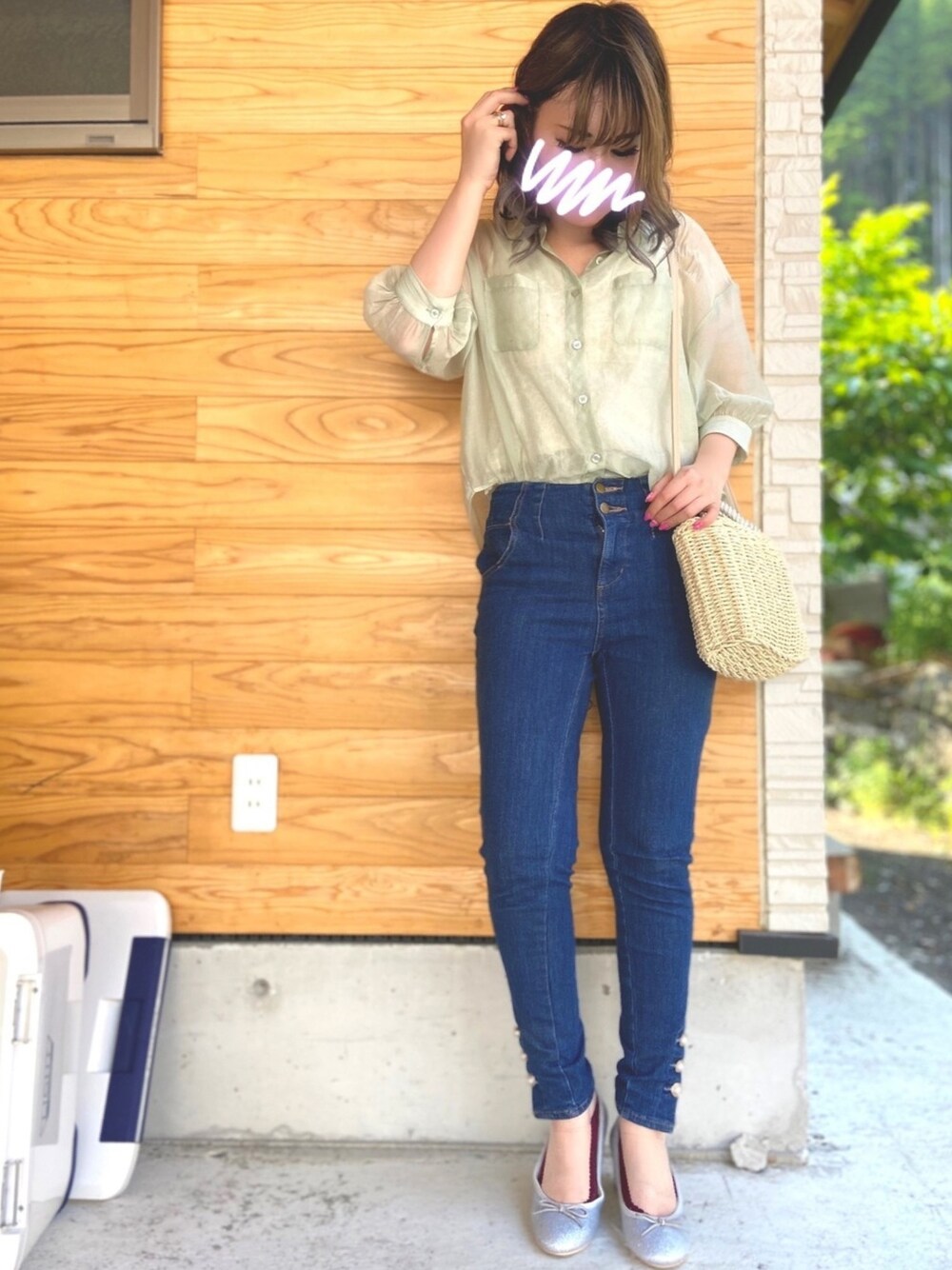 「MAJESTIC LEGONのグッドフィットパールスキニー（デニムパンツ、ブルー系）」を使った、RiSa＊さん（レディース・163cm）の夏コーディネートの1枚目の写真