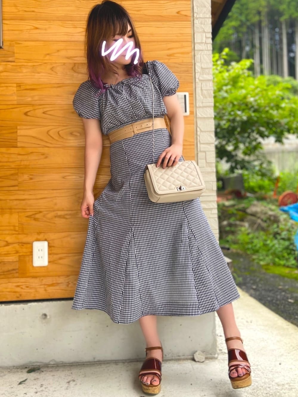 「one after another NICE CLAUPの【WEB限定色】パフスリーブワンピース（ワンピース、その他）」を使った、RiSa＊さん（レディース・163cm）の夏コーディネートの1枚目の写真