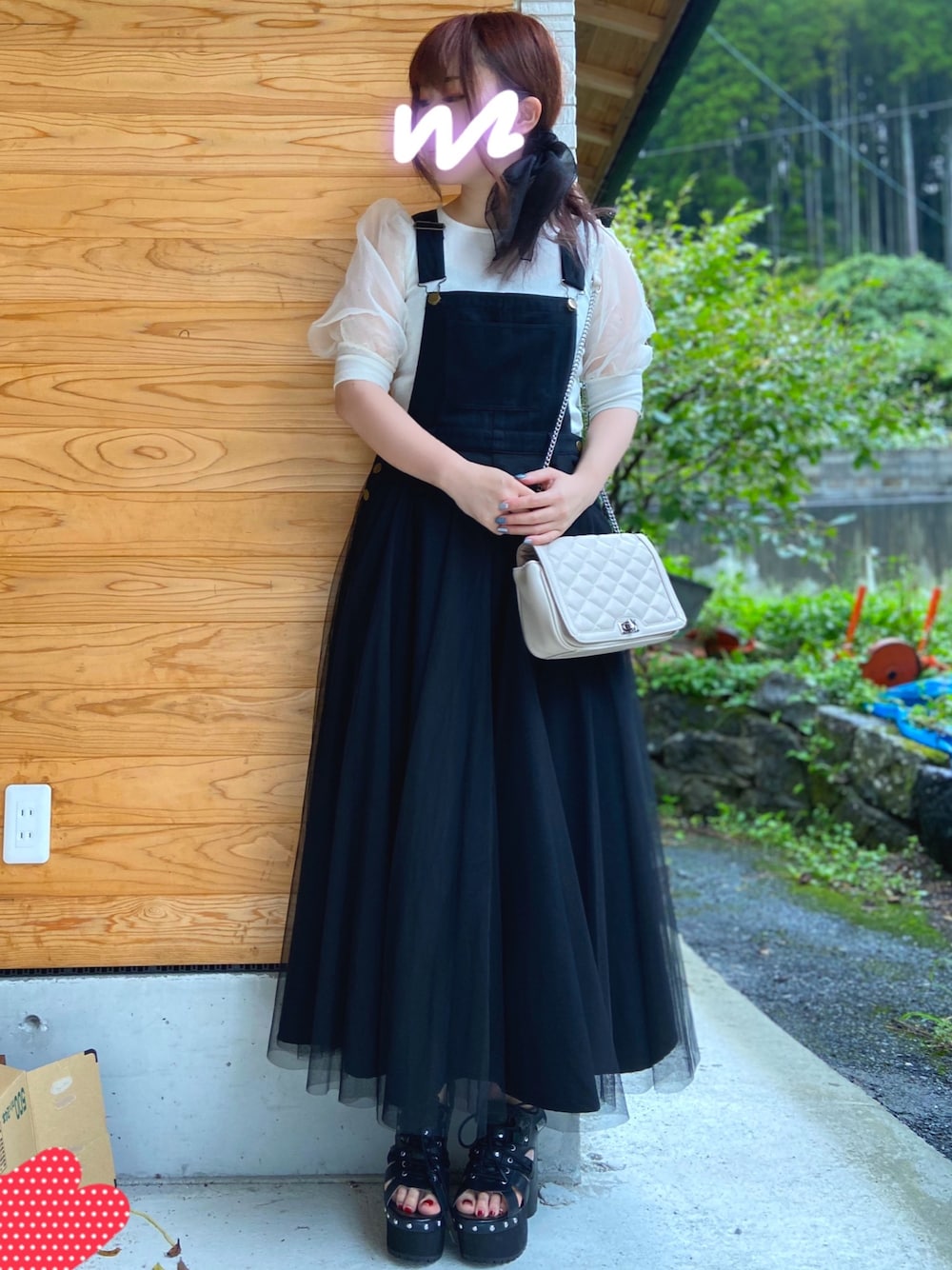 「KOBE LETTUCEのチュールドッキングデニムフレアジャンスカ（ワンピース、ブラック系）」を使った、RiSa＊さん（レディース・163cm）の秋コーディネートの1枚目の写真