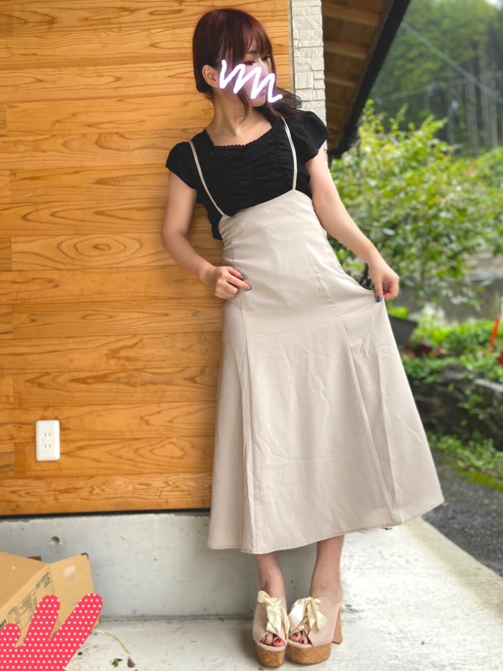 「Heatherのシャーリングブラウス ノースリーブ　891710（シャツ/ブラウス、ブラック系）」を使った、RiSa＊さん（レディース・163cm）の秋コーディネートの1枚目の写真