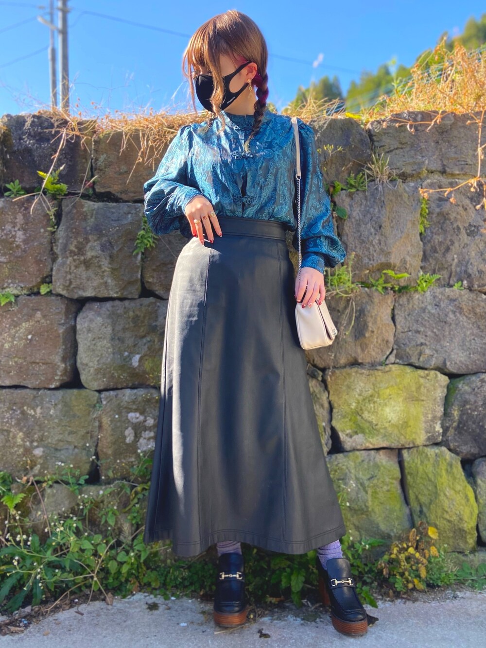 「MURUAの【NEW Color】MURUAウォッシャブルマスク 2枚SET（マスク、ブラック系）」を使った、RiSa＊さん（レディース・163cm）の秋コーディネートの1枚目の写真