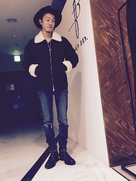 「NO ID.（ノーアイディ）のアイテム（ブルゾン）」を使った、kohei yonedaさん（メンズ・165cm）の冬コーディネート