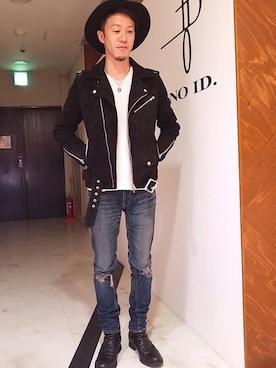 「NO ID.（ノーアイディ）のアイテム（ブルゾン）」を使った、kohei yonedaさん（メンズ・165cm）の冬コーディネート