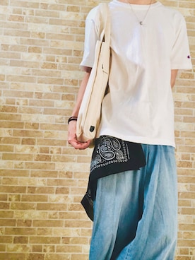 「Champion（チャンピオン）のアイテム（トートバッグ）」を使った、まちゅさん（メンズ・173cm）の夏コーディネート
