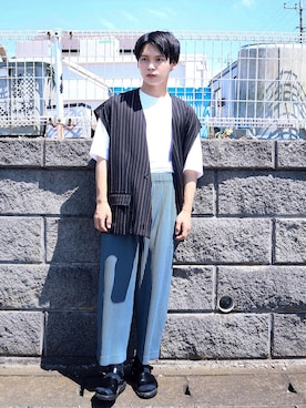 「プリーツ」｜「アイテム（ブルゾン）」を使った、Tsubasaさん（メンズ・171cm）の夏コーディネート