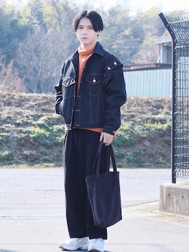 「JOHN LAWRENCE SULLIVAN（ジョンローレンスサリバン）のアイテム（デニムジャケット）」を使った、Tsubasaさん（メンズ・171cm）の冬コーディネート