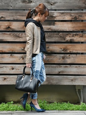 「アイテム（シュシュ）」を使った、chikaさん（レディース・153cm）の冬コーディネート