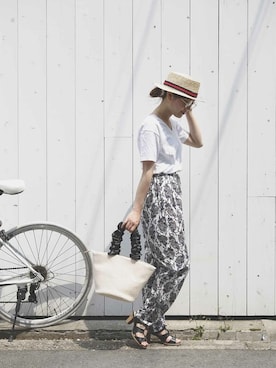 「PLAIN CLOTHING（プレーンクロージング）のアイテム（かごバッグ）」を使った、chikaさん（レディース・153cm）の春コーディネート